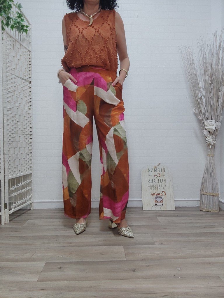 PANTALON ACUARELA NARANJA.